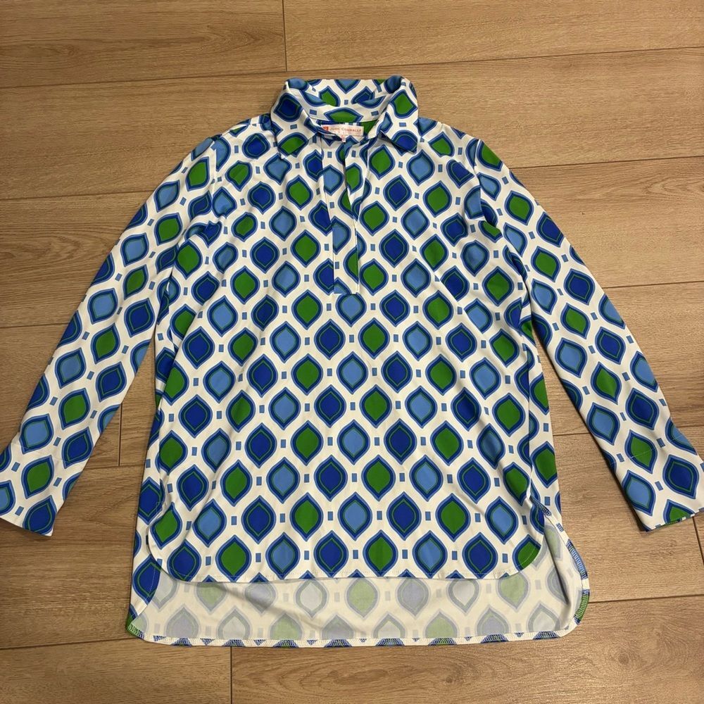 Jude Connally Blue Green Jude Cloth Collared Long Sleeve Top Size S